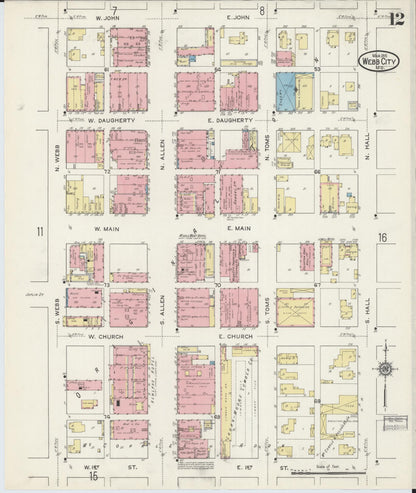 Sanborn Fire Insurance Map from Webb City, Jasper County, Missouri (1915), Sheet #0012 - Historic Sanborn Fire Insurance Map Print, vintage old map wall art, antique decor, genealogy gift, Missouri Missouri map