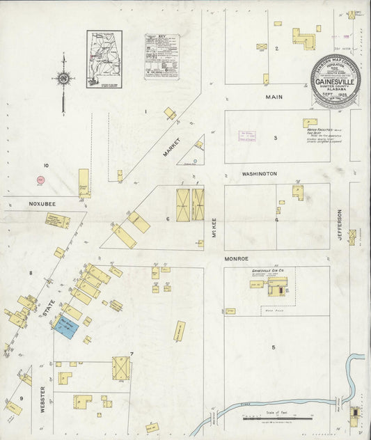 Sanborn Fire Insurance Map from Gainesville, Sumter County, Alabama (1925), Sheet #0001 - Historic Sanborn Fire Insurance Map Print, vintage old map wall art, antique decor, genealogy gift, Alabama Alabama map