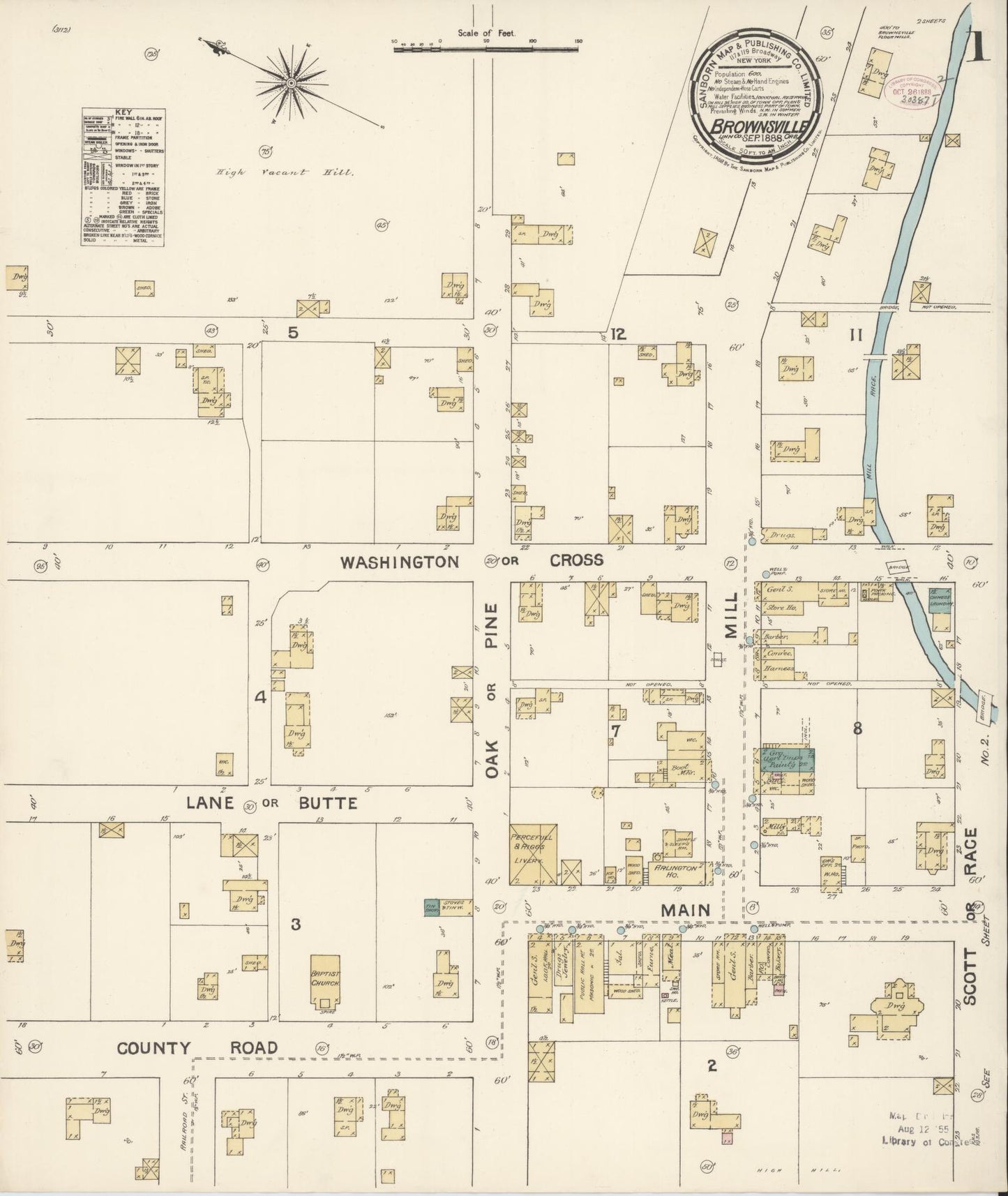 Sanborn Fire Insurance Map from Brownsville, Linn County, Oregon (1888), Sheet #0001 - Complete Map Set gallery image, historic Sanborn map, vintage wall art, Oregon Oregon
