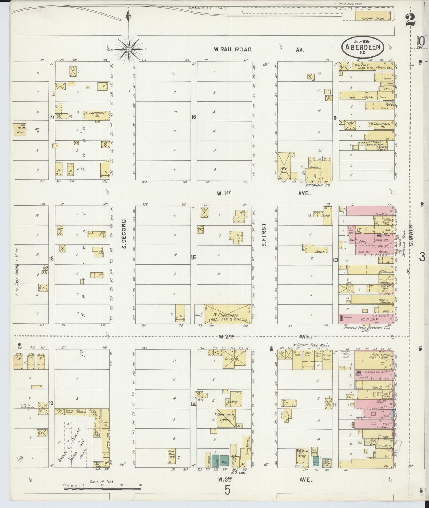 Sanborn Fire Insurance Map from Aberdeen, Brown County, South Dakota (1898), Sheet #0002 - Complete Map Set gallery image, historic Sanborn map, vintage wall art, South Dakota South Dakota