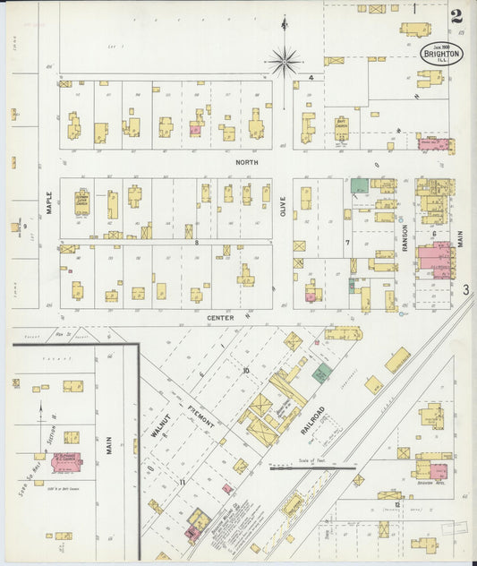 Sanborn Fire Insurance Map from Brighton, Macoupin County, Illinois (1900), Sheet #0002 - Historic Sanborn Fire Insurance Map Print, vintage old map wall art, antique decor, genealogy gift, Illinois Illinois map