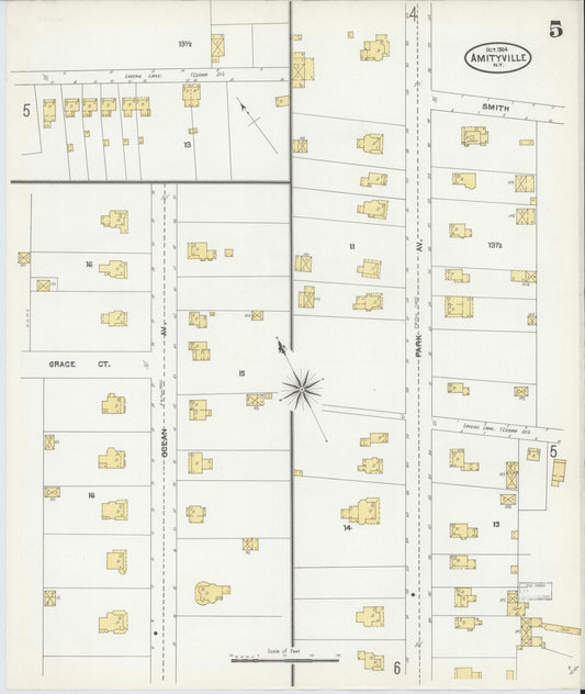 Sanborn Fire Insurance Map from Amityville, Suffolk County, New York (1904), Sheet #0005 - Historic Sanborn Fire Insurance Map Print, vintage old map wall art, antique decor, genealogy gift, New York New York map