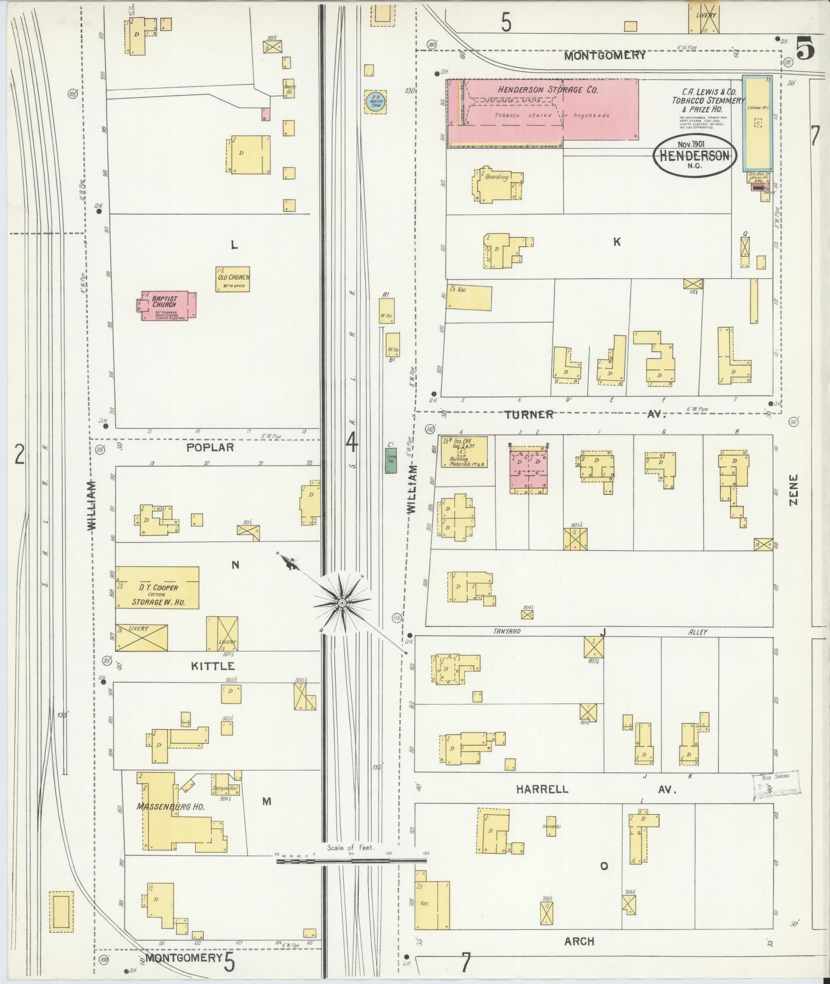 Sanborn Fire Insurance Map from Henderson, Vance County, North Carolina (1901), Sheet #0005 - Historic Sanborn Fire Insurance Map Print, vintage old map wall art, antique decor, genealogy gift, North Carolina North Carolina map