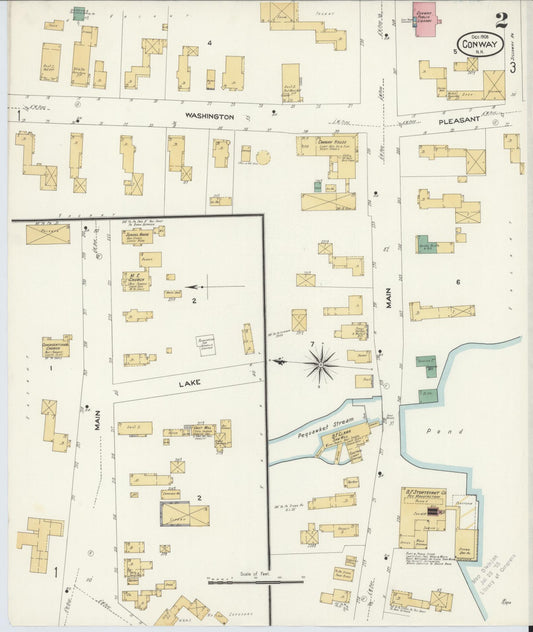 Sanborn Fire Insurance Map from Conway, Carroll County, New Hampshire (1908), Sheet #0002 - Historic Sanborn Fire Insurance Map Print, vintage old map wall art, antique decor, genealogy gift, New Hampshire New Hampshire map