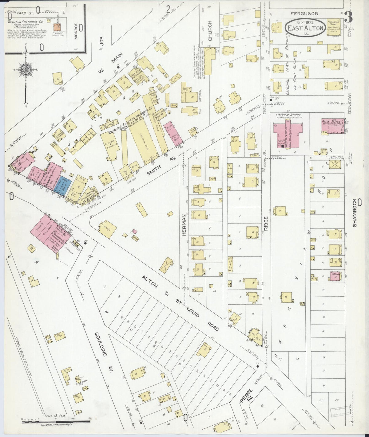 Sanborn Fire Insurance Map from East Alton, Madison County, Illinois (1921), Sheet #0003 - Complete Map Set gallery image, historic Sanborn map, vintage wall art, Illinois Illinois