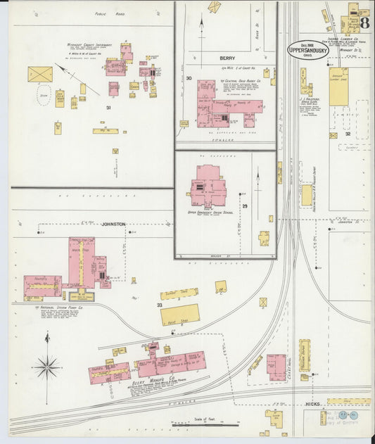 Sanborn Fire Insurance Map from Upper Sandusky, Wyandot County, Ohio (1902), Sheet #0008 - Historic Sanborn Fire Insurance Map Print, vintage old map wall art, antique decor, genealogy gift, Ohio Ohio map