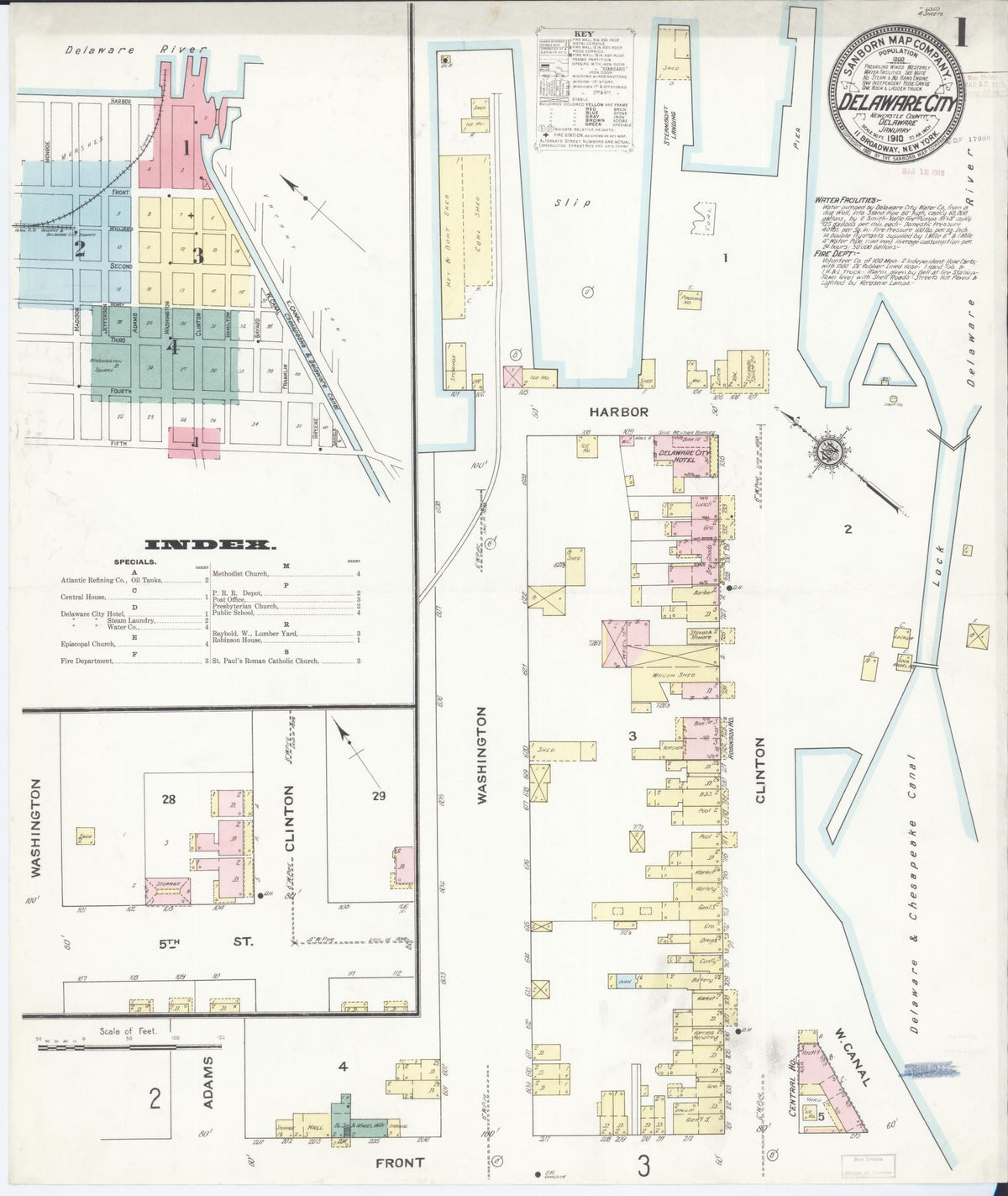 Sanborn Fire Insurance Map from Delaware City, New Castle County, Delaware (1910), Sheet #0001 - Complete Map Set gallery image, historic Sanborn map, vintage wall art, Delaware Delaware