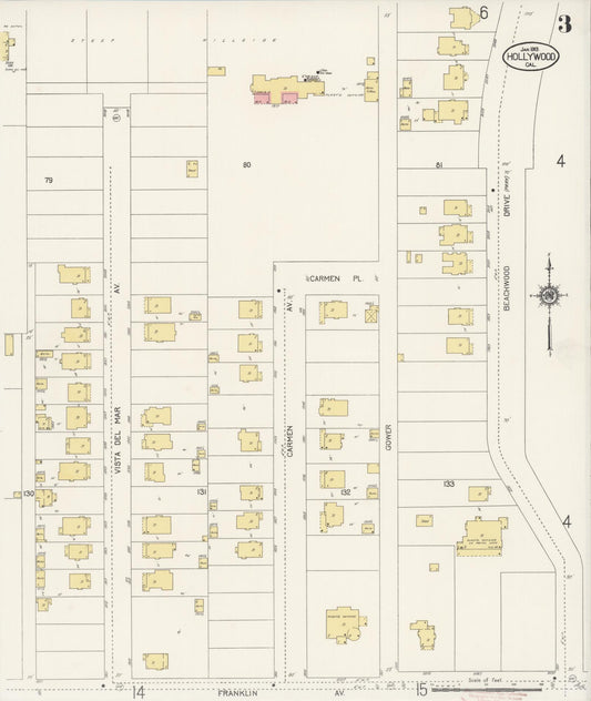 Sanborn Fire Insurance Map from Hollywood, Los Angeles County, California (1913), Sheet #0003 - Historic Sanborn Fire Insurance Map Print, vintage old map wall art, antique decor, genealogy gift, California California map