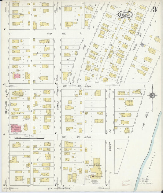 Sanborn Fire Insurance Map from Bemidji, Beltrami County, Minnesota (1914), Sheet #0003 - Historic Sanborn Fire Insurance Map Print, vintage old map wall art, antique decor, genealogy gift, Minnesota Minnesota map