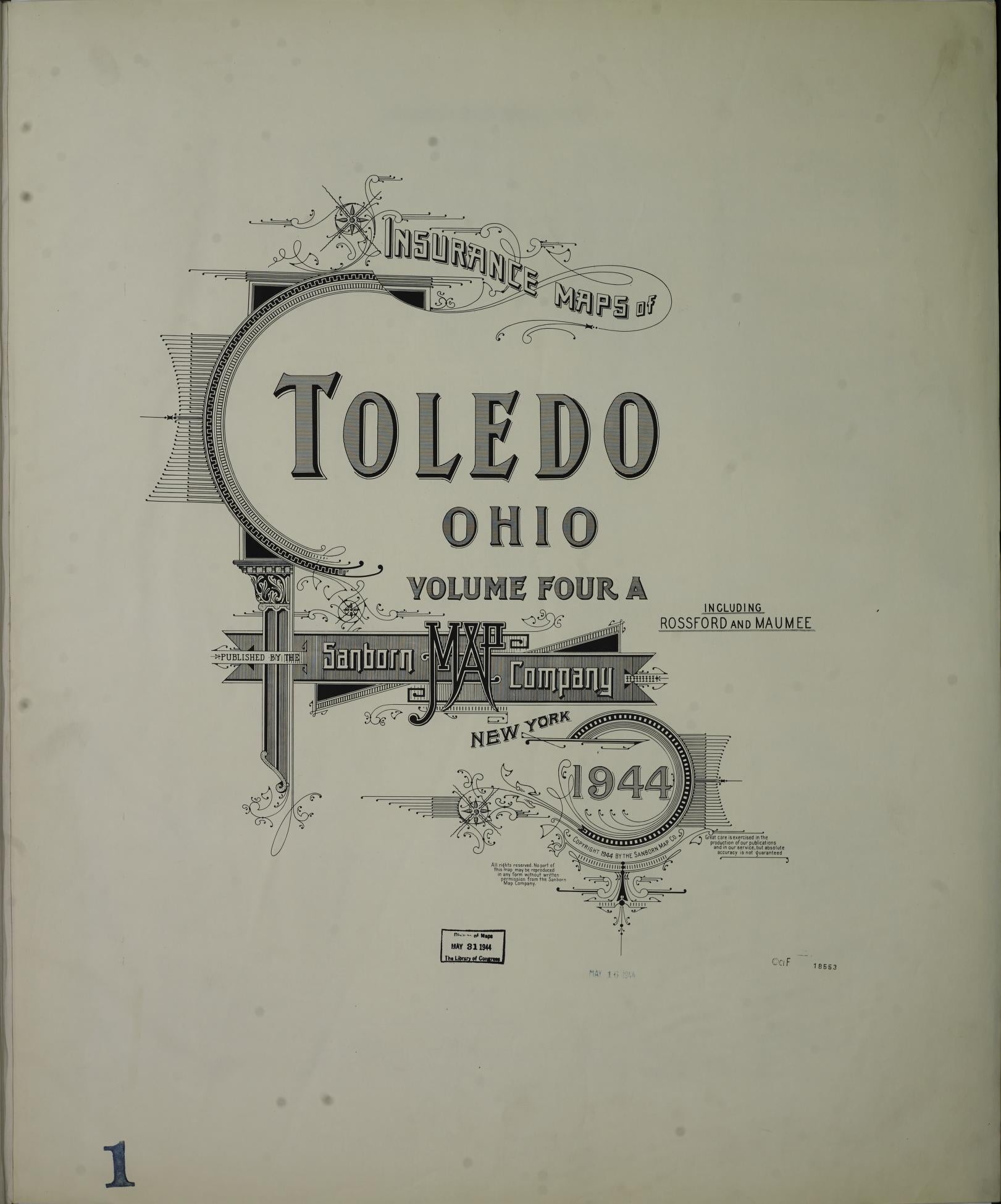 Sanborn Fire Insurance Map from Toledo, Lucas County, Ohio (1944), Sheet #0001 - Historic Sanborn Fire Insurance Map Print, vintage old map wall art, antique decor, genealogy gift, Ohio Ohio map