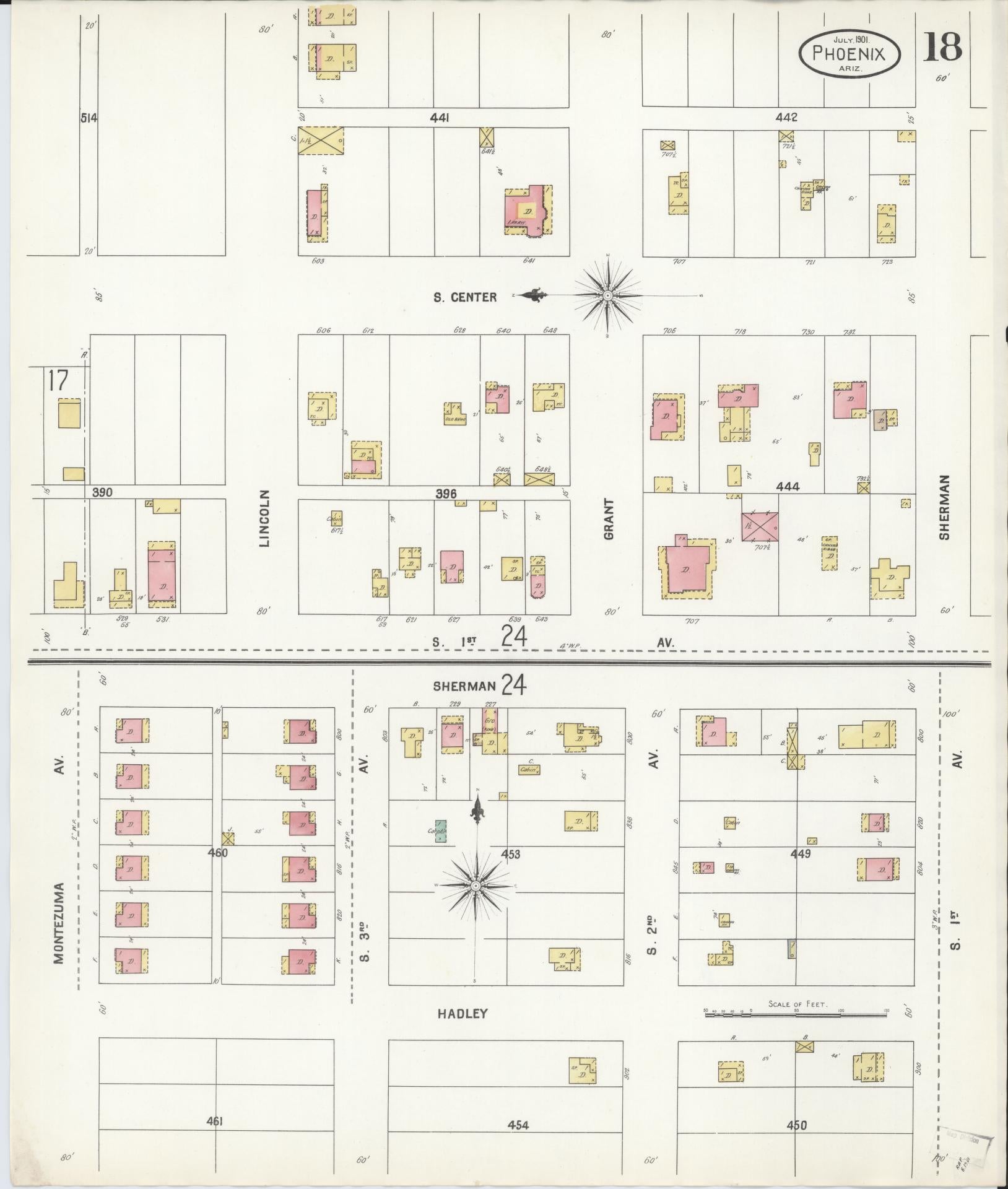 Sanborn Fire Insurance Map from Phoenix, Maricopa County, Arizona (1901), Sheet #0018 - Complete Map Set gallery image, historic Sanborn map, vintage wall art, Arizona Arizona