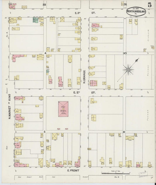 Sanborn Fire Insurance Map from Northumberland, Northumberland County, Pennsylvania (1890), Sheet #0005 - Historic Sanborn Fire Insurance Map Print, vintage old map wall art, antique decor, genealogy gift, Pennsylvania Pennsylvania map