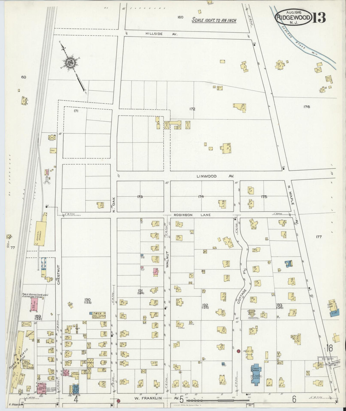 Sanborn Fire Insurance Map from Ridgewood, Bergen County, New Jersey (1916), Sheet #0013 - Complete Map Set gallery image, historic Sanborn map, vintage wall art, New Jersey New Jersey