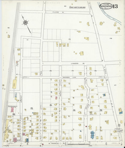 Sanborn Fire Insurance Map from Ridgewood, Bergen County, New Jersey (1916), Sheet #0013 - Complete Map Set gallery image, historic Sanborn map, vintage wall art, New Jersey New Jersey