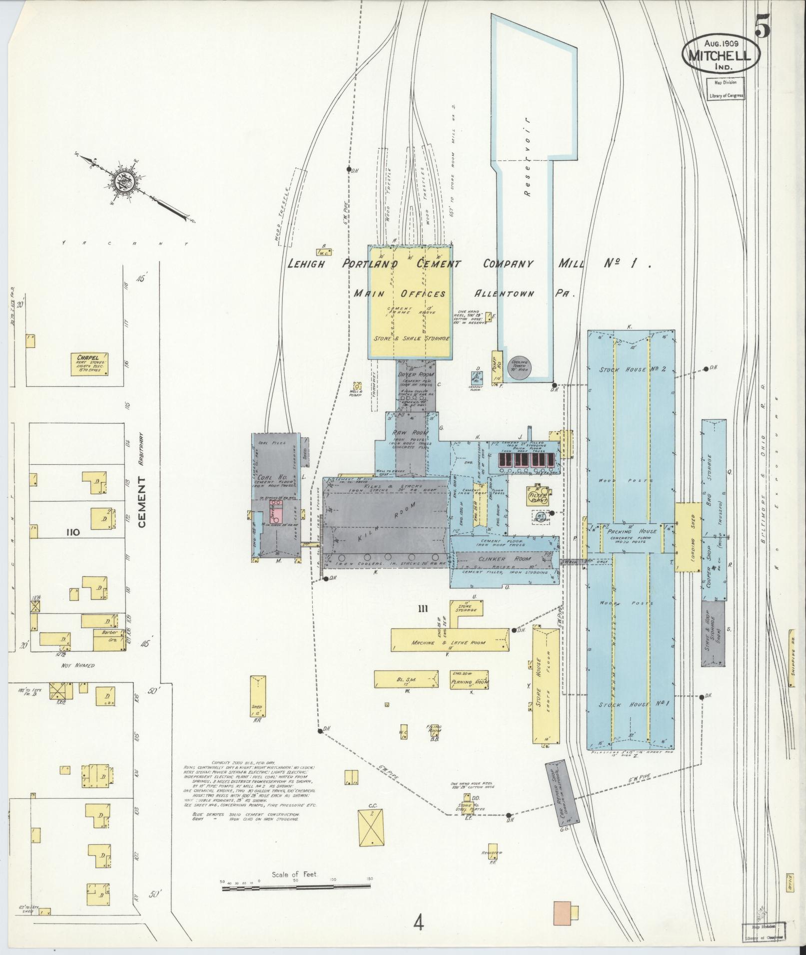 Sanborn Fire Insurance Map from Mitchell, Lawrence County, Indiana (1909), Sheet #0005 - Historic Sanborn Fire Insurance Map Print, vintage old map wall art, antique decor, genealogy gift, Indiana Indiana map