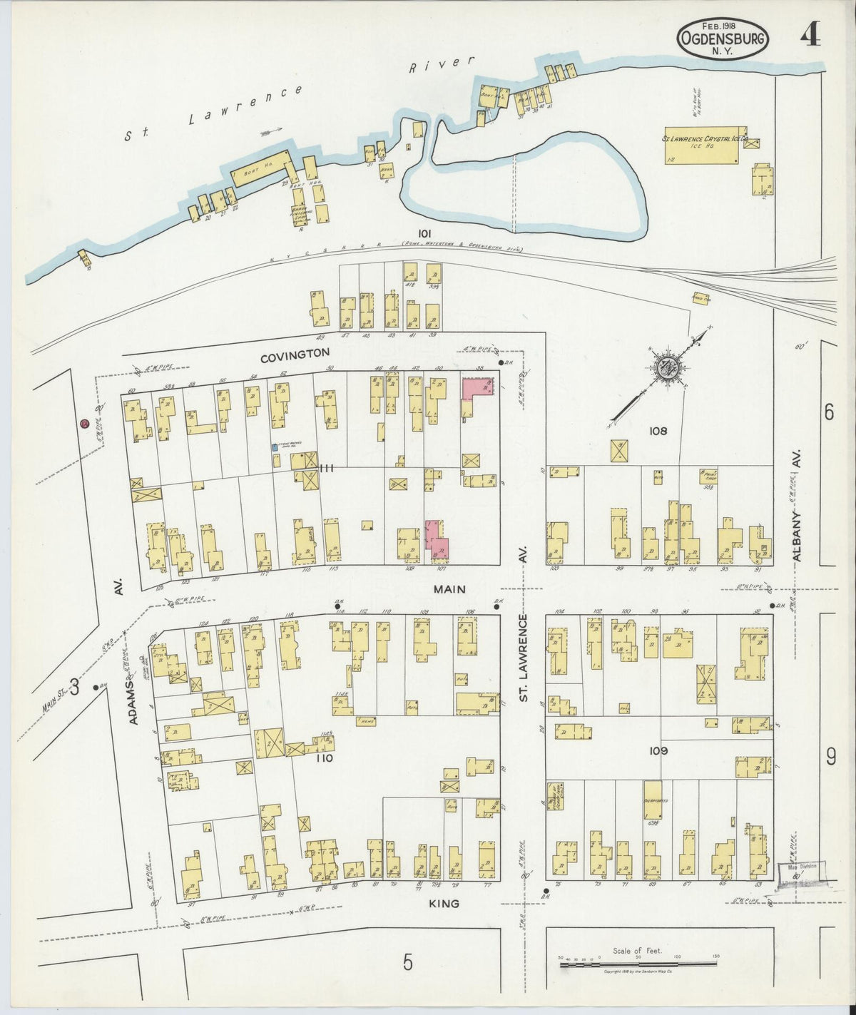 Sanborn Fire Insurance Map from Ogdensburg, St. Lawrence County, New York (1918), Sheet #0004 - Complete Map Set gallery image, historic Sanborn map, vintage wall art, New York New York