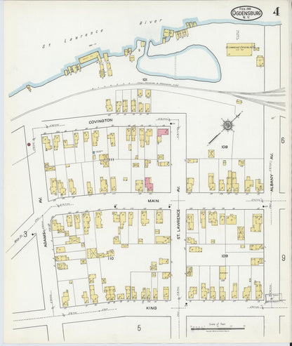 Sanborn Fire Insurance Map from Ogdensburg, St. Lawrence County, New York (1918), Sheet #0004 - Complete Map Set gallery image, historic Sanborn map, vintage wall art, New York New York
