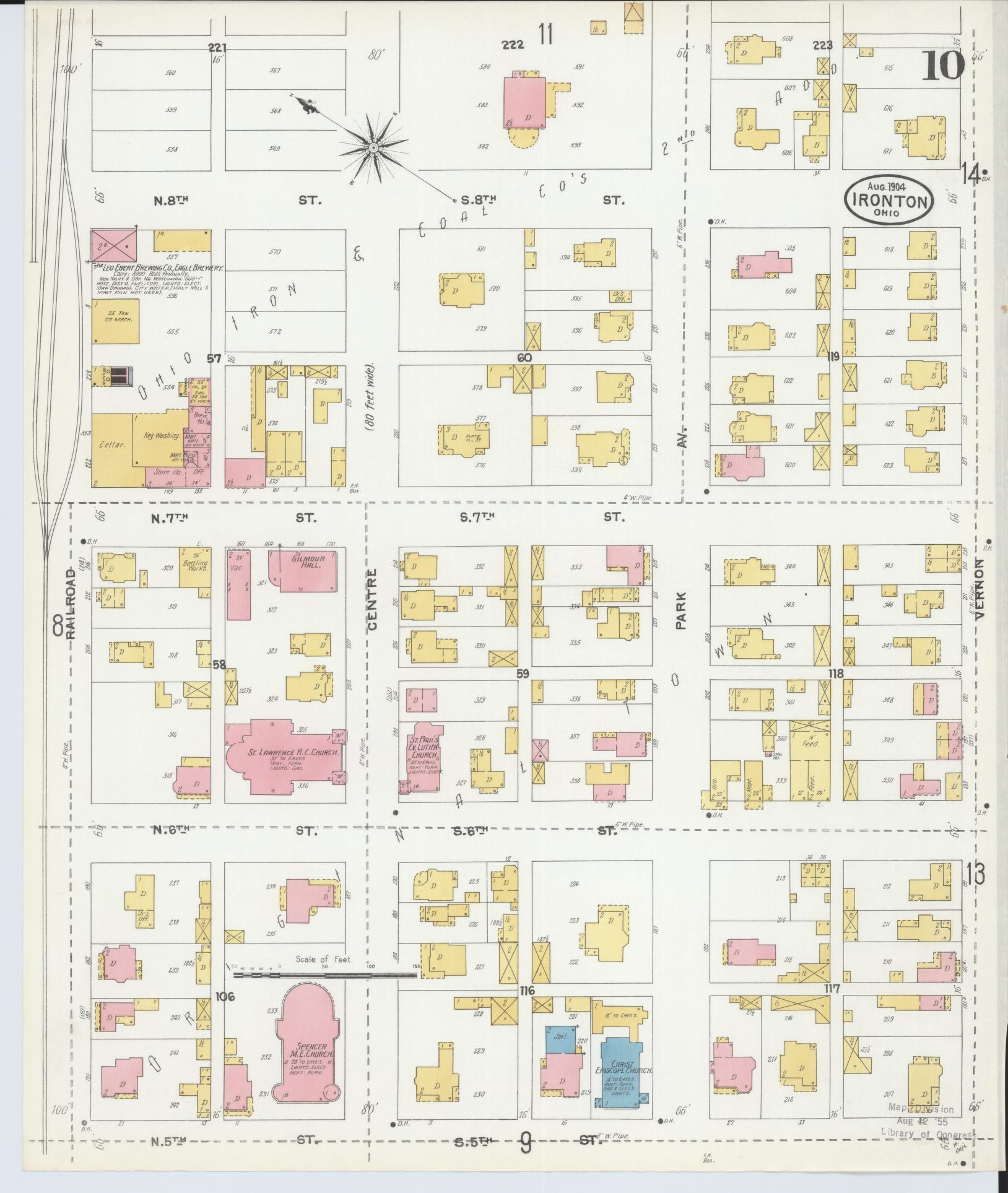 Sanborn Fire Insurance Map from Ironton, Lawrence County, Ohio (1904), Sheet #0010 - Complete Map Set gallery image, historic Sanborn map, vintage wall art, Ohio Ohio
