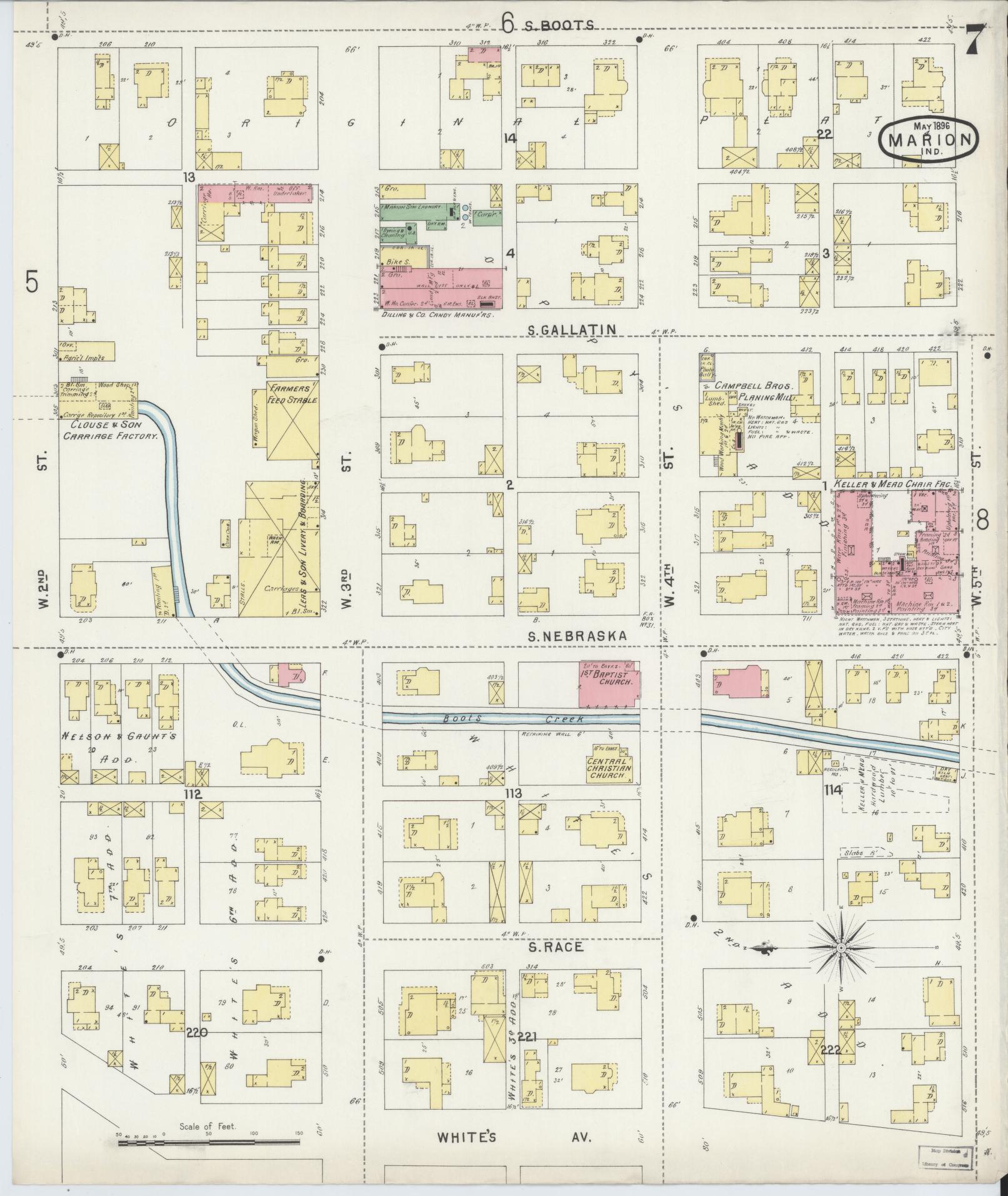 Sanborn Fire Insurance Map from Marion, Grant County, Indiana (1896), Sheet #0007 - Complete Map Set gallery image, historic Sanborn map, vintage wall art, Indiana Indiana