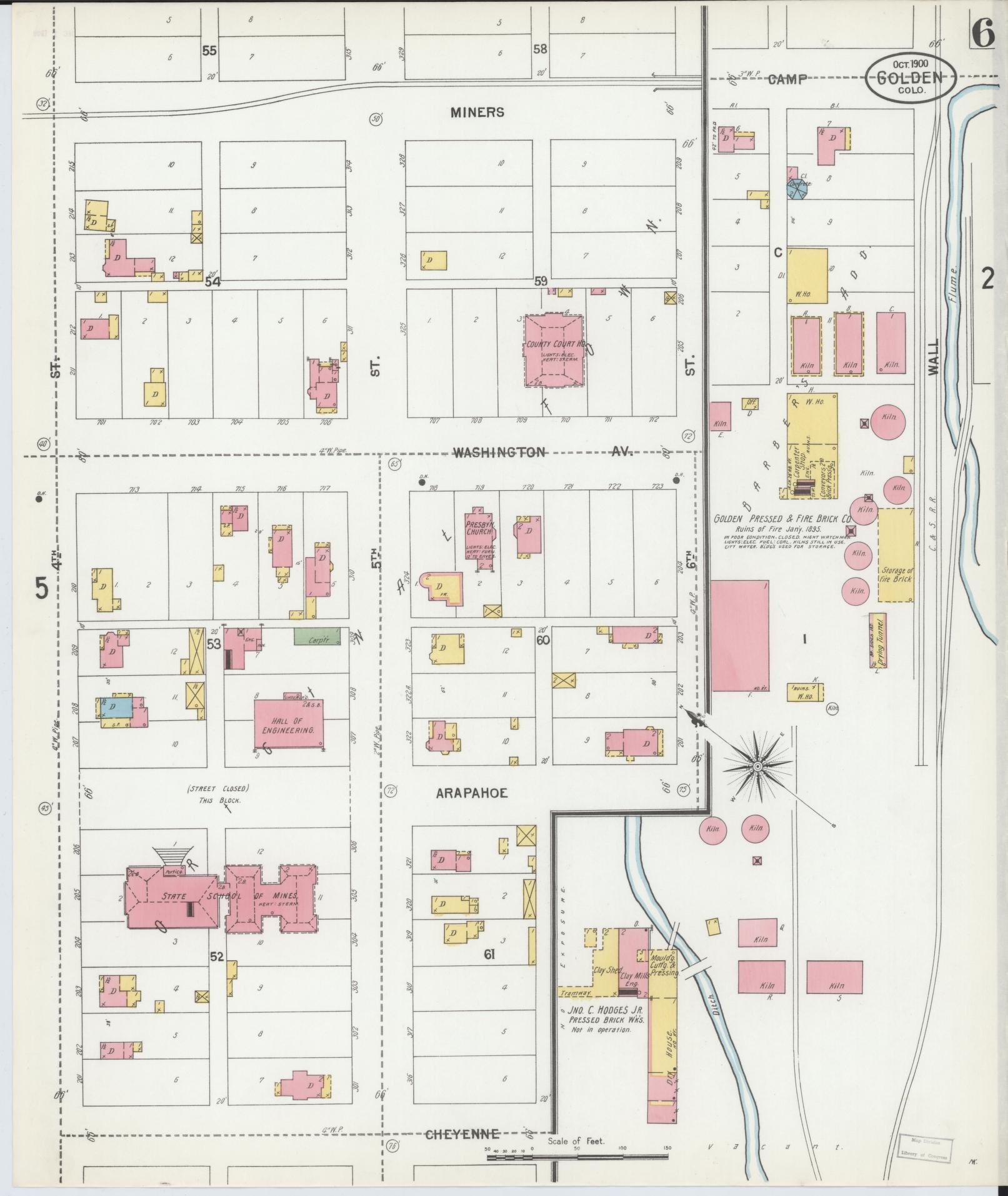 Sanborn Fire Insurance Map from Golden, Jefferson County, Colorado (1900), Sheet #0006 - Historic Sanborn Fire Insurance Map Print, vintage old map wall art, antique decor, genealogy gift, Colorado Colorado map