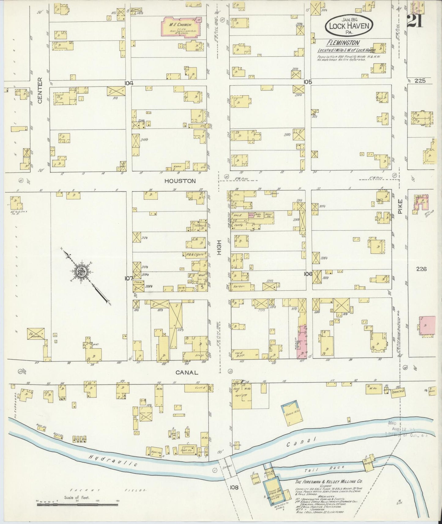 Sanborn Fire Insurance Map from Lock Haven, Clinton County, Pennsylvania (1914), Sheet #0021 - Historic Sanborn Fire Insurance Map Print, vintage old map wall art, antique decor, genealogy gift, Pennsylvania Pennsylvania map
