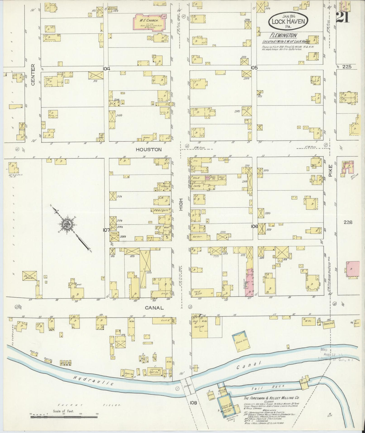 Sanborn Fire Insurance Map from Lock Haven, Clinton County, Pennsylvania (1914), Sheet #0021 - Historic Sanborn Fire Insurance Map Print, vintage old map wall art, antique decor, genealogy gift, Pennsylvania Pennsylvania map