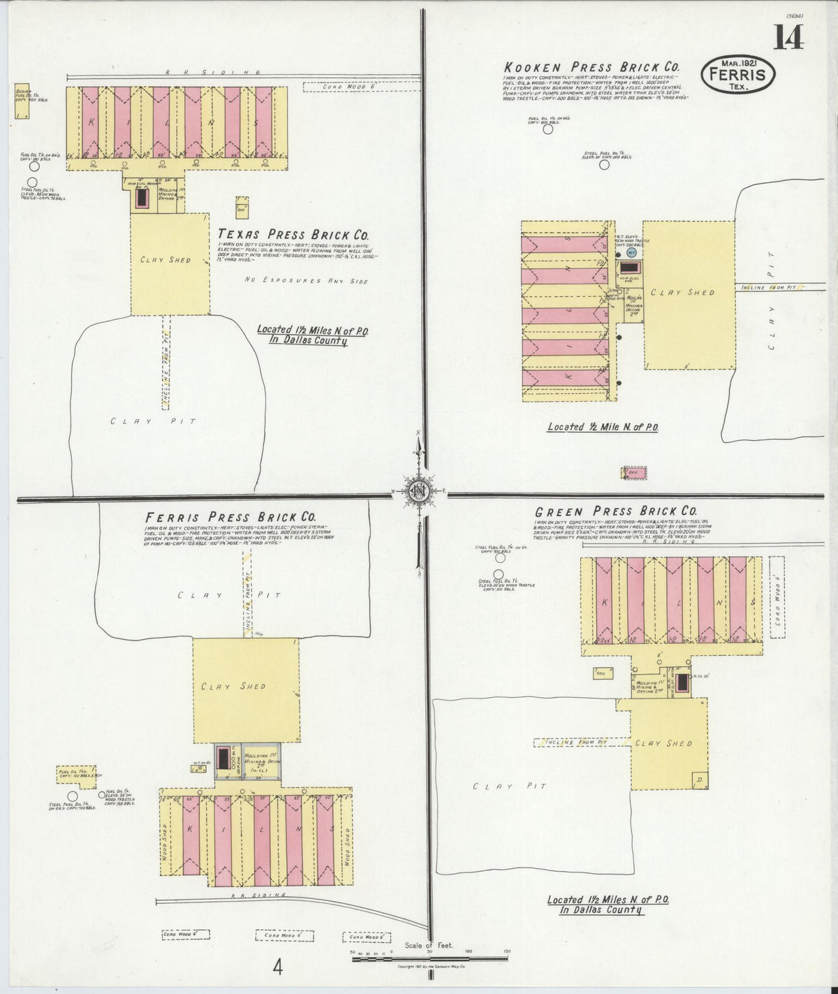 Sanborn Fire Insurance Map from Ferris, Ellis County, Texas (1921), Sheet #0014 - Complete Map Set gallery image, historic Sanborn map, vintage wall art, Texas Texas