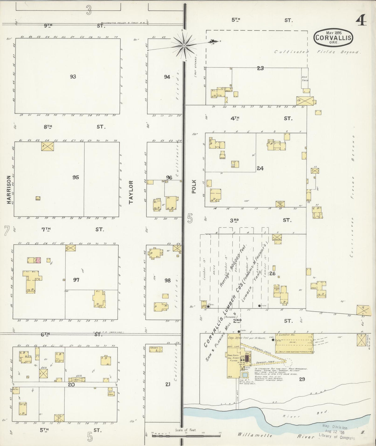 Sanborn Fire Insurance Map from Corvallis, Benton County, Oregon (1895), Sheet #0004 - Historic Sanborn Fire Insurance Map Print, vintage old map wall art, antique decor, genealogy gift, Oregon Oregon map