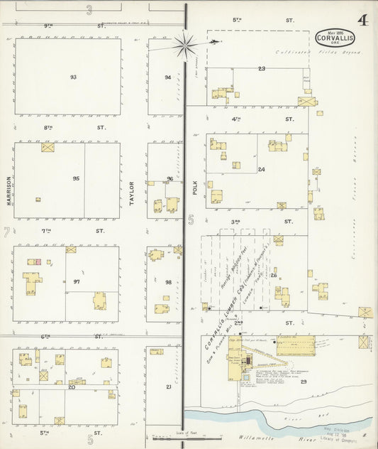 Sanborn Fire Insurance Map from Corvallis, Benton County, Oregon (1895), Sheet #0004 - Historic Sanborn Fire Insurance Map Print, vintage old map wall art, antique decor, genealogy gift, Oregon Oregon map