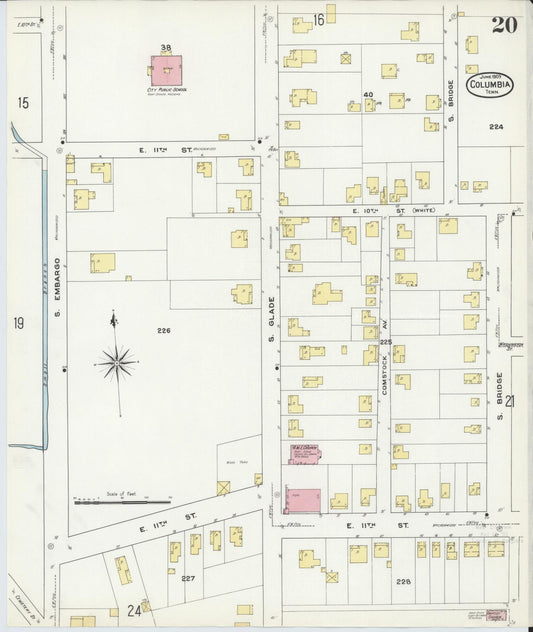 Sanborn Fire Insurance Map from Columbia, Maury County, Tennessee (1909), Sheet #0020 - Historic Sanborn Fire Insurance Map Print, vintage old map wall art, antique decor, genealogy gift, Tennessee Tennessee map