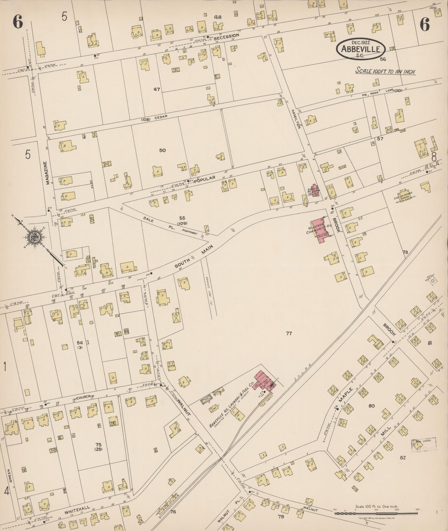 Sanborn Fire Insurance Map from Abbeville, Abbeville County, South Carolina (1922), Sheet #0006 - Complete Map Set gallery image, historic Sanborn map, vintage wall art, South Carolina South Carolina