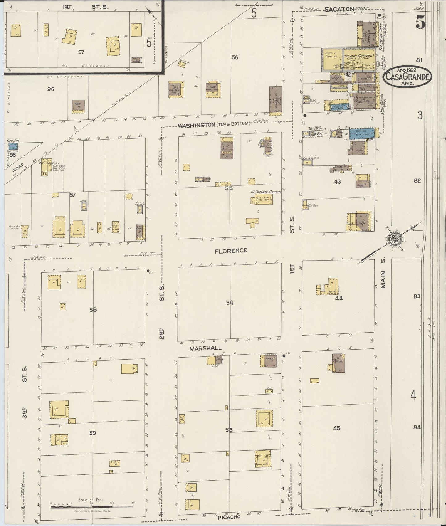 Sanborn Fire Insurance Map from Casa Grande, Pinal County, Arizona (1922), Sheet #0005 - Complete Map Set gallery image, historic Sanborn map, vintage wall art, Arizona Arizona