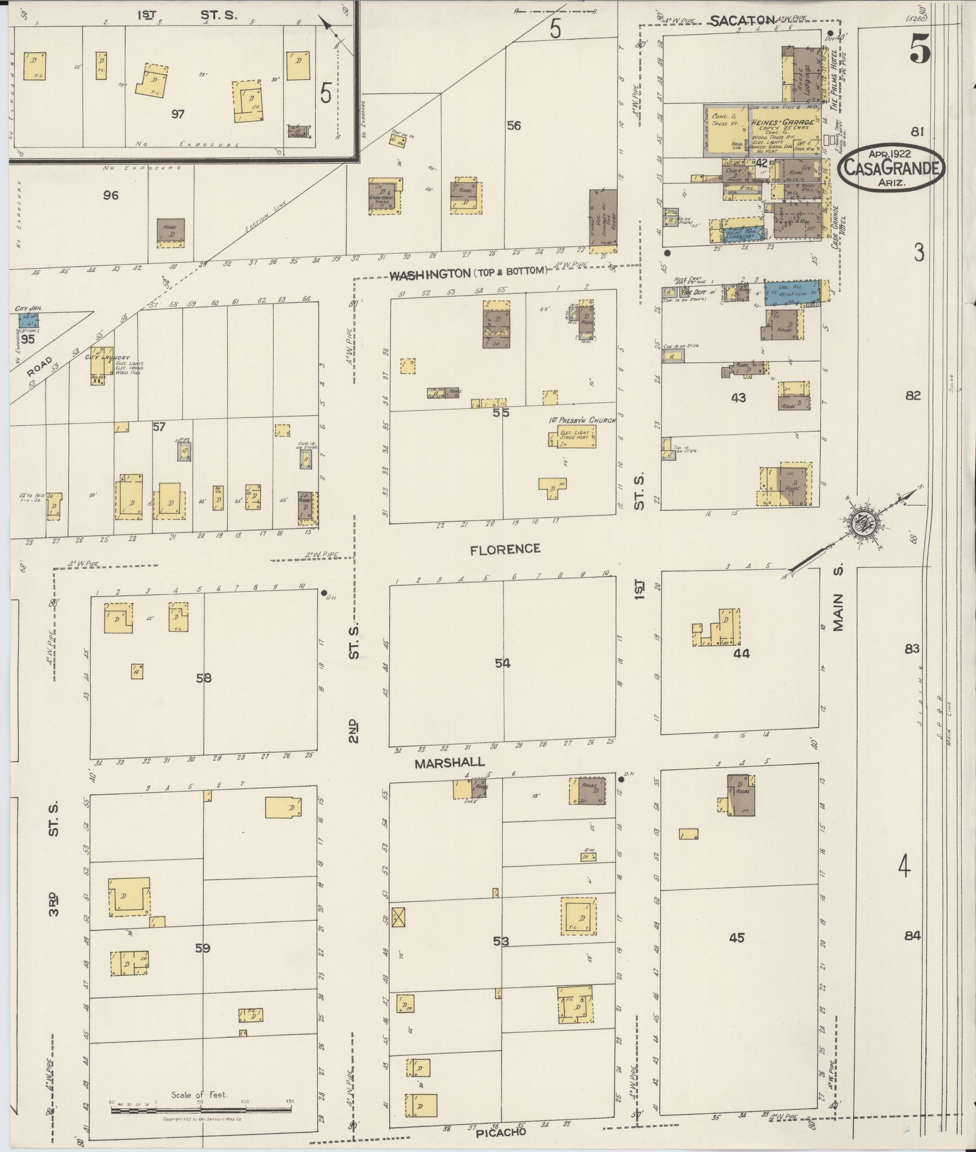 Sanborn Fire Insurance Map from Casa Grande, Pinal County, Arizona (1922), Sheet #0005 - Complete Map Set gallery image, historic Sanborn map, vintage wall art, Arizona Arizona