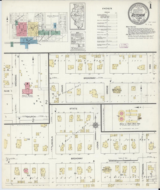 Sanborn Fire Insurance Map from Astoria, Fulton County, Illinois (1913), Sheet #0001 - Complete Map Set gallery image, historic Sanborn map, vintage wall art, Illinois Illinois
