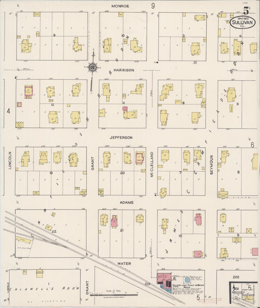 Sanborn Fire Insurance Map from Sullivan, Moultrie County, Illinois (1922), Sheet #0005 - Historic Sanborn Fire Insurance Map Print, vintage old map wall art, antique decor, genealogy gift, Illinois Illinois map