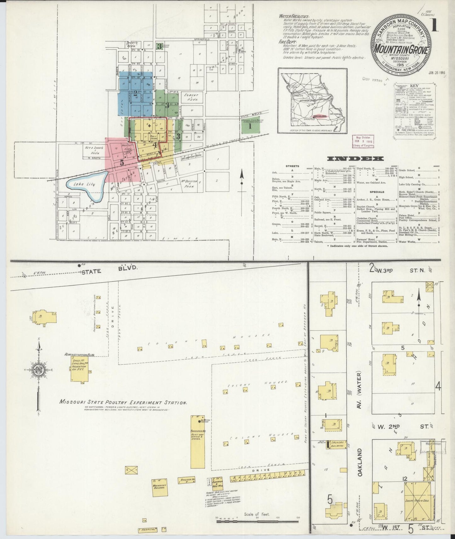 Sanborn Fire Insurance Map from Mountain Grove, Wright County, Missouri (1915), Sheet #0001 - Complete Map Set gallery image, historic Sanborn map, vintage wall art, Missouri Missouri