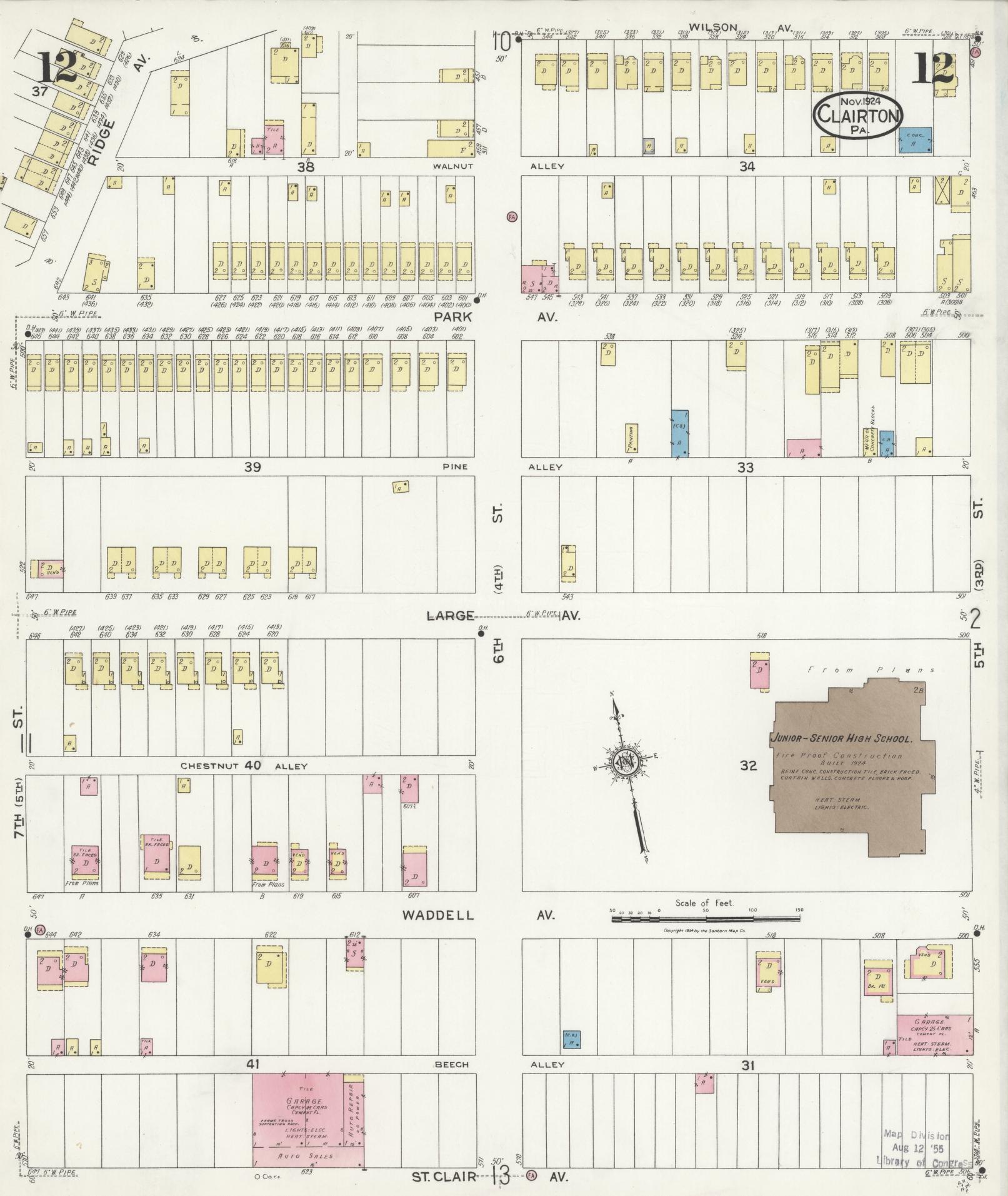 Sanborn Fire Insurance Map from Clairton, Allegheny County, Pennsylvania (1924), Sheet #0012 - Historic Sanborn Fire Insurance Map Print, vintage old map wall art, antique decor, genealogy gift, Pennsylvania Pennsylvania map