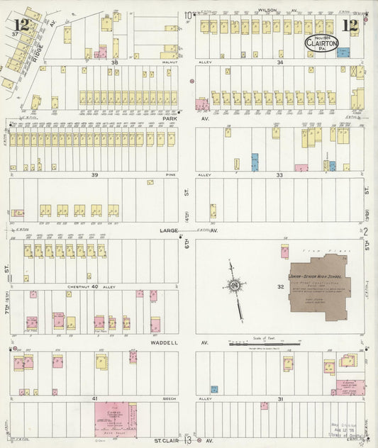 Sanborn Fire Insurance Map from Clairton, Allegheny County, Pennsylvania (1924), Sheet #0012 - Historic Sanborn Fire Insurance Map Print, vintage old map wall art, antique decor, genealogy gift, Pennsylvania Pennsylvania map