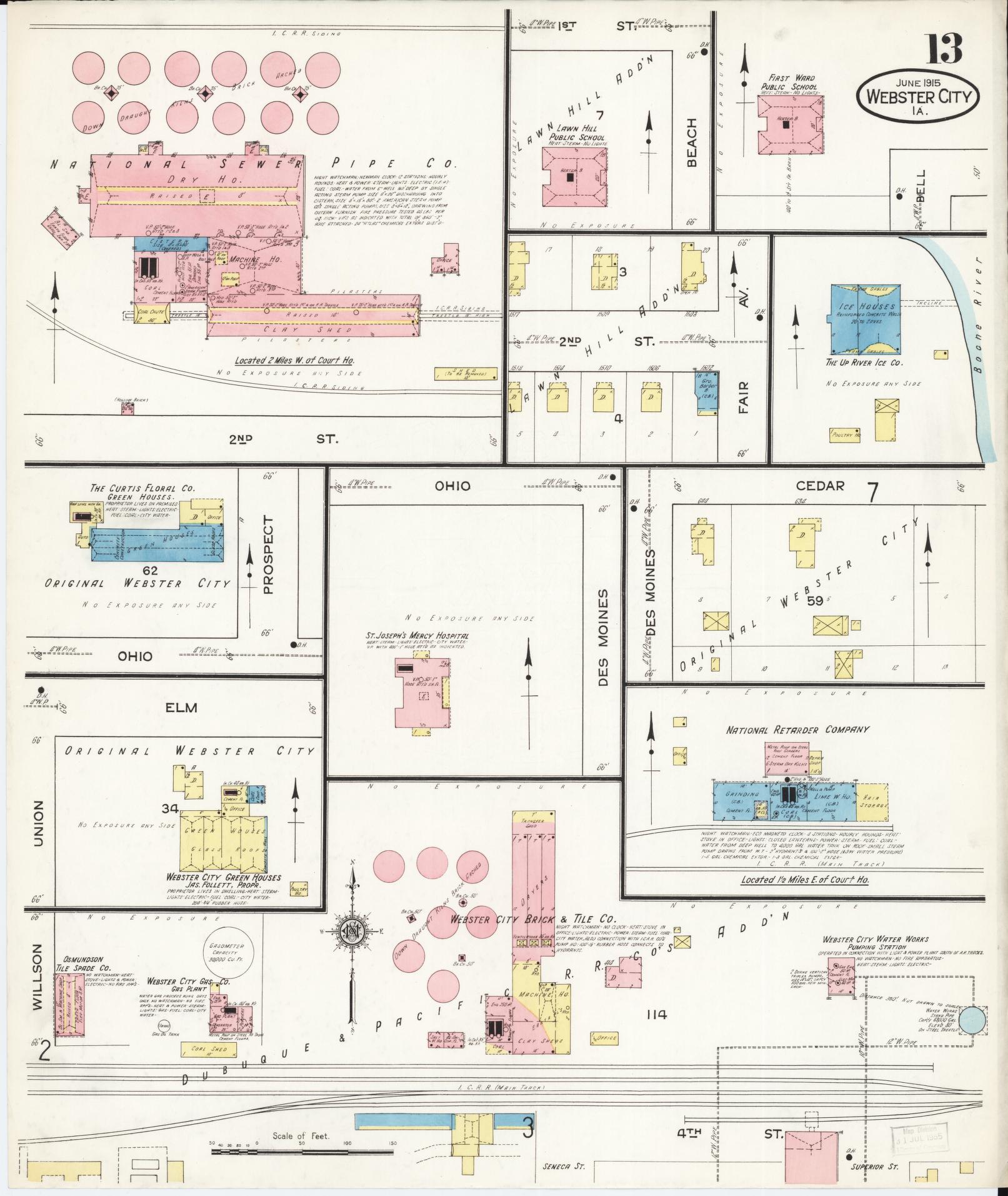 Sanborn Fire Insurance Map from Webster City, Hamilton County, Iowa (1915), Sheet #0013 - Historic Sanborn Fire Insurance Map Print, vintage old map wall art