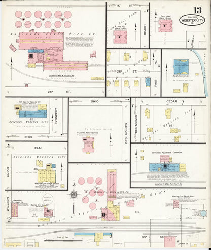 Sanborn Fire Insurance Map from Webster City, Hamilton County, Iowa (1915), Sheet #0013 - Historic Sanborn Fire Insurance Map Print, vintage old map wall art