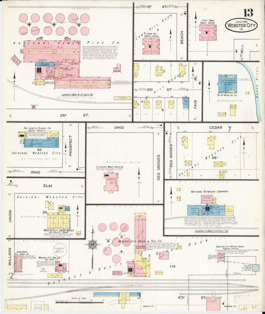 Sanborn Fire Insurance Map from Webster City, Hamilton County, Iowa (1915), Sheet #0013 - Historic Sanborn Fire Insurance Map Print, vintage old map wall art