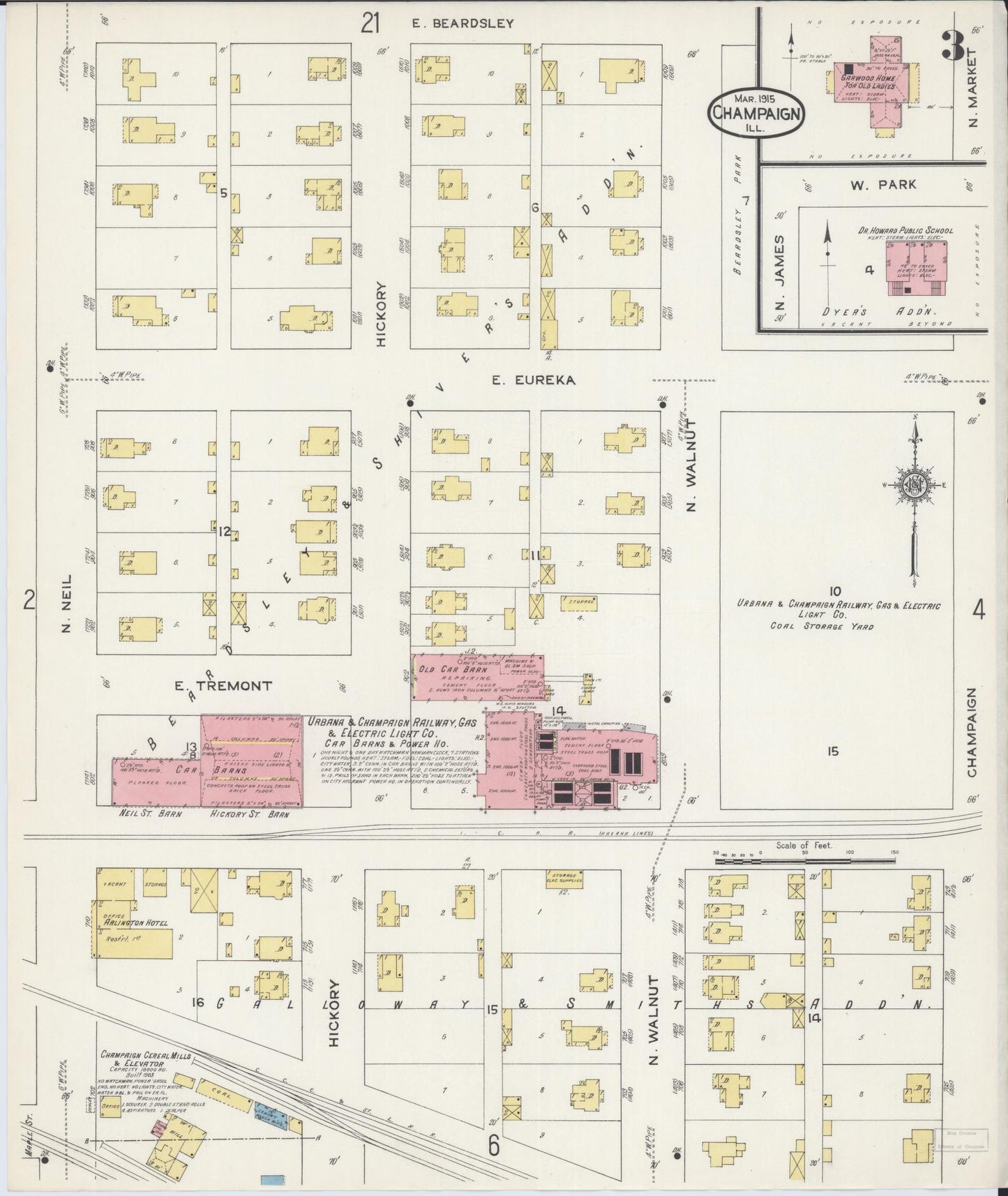 Sanborn Fire Insurance Map from Champaign, Champaign County, Illinois (1915), Sheet #0003 - Complete Map Set gallery image, historic Sanborn map, vintage wall art, Illinois Illinois
