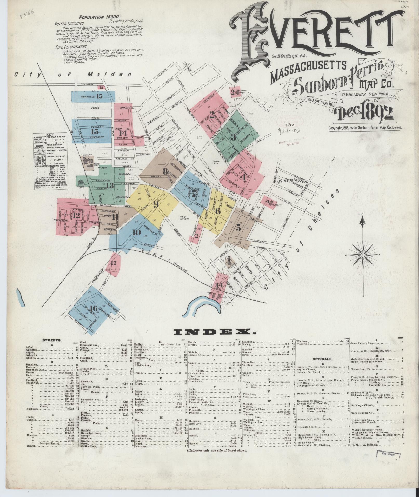 Sanborn Fire Insurance Map from Everett, Middlesex County, Massachusetts (1892), Sheet #0001 - Historic Sanborn Fire Insurance Map Print, vintage old map wall art, antique decor, genealogy gift, Massachusetts Massachusetts map