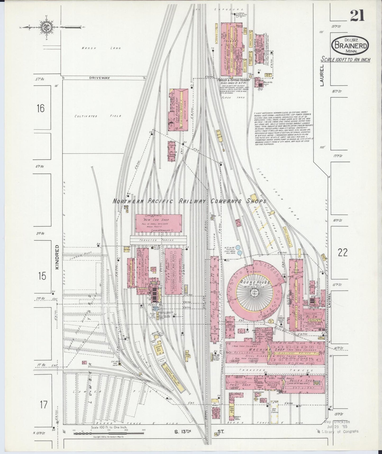 Sanborn Fire Insurance Map from Brainerd, Crow Wing County, Minnesota (1917), Sheet #0021 - Historic Sanborn Fire Insurance Map Print, vintage old map wall art, antique decor, genealogy gift, Minnesota Minnesota map