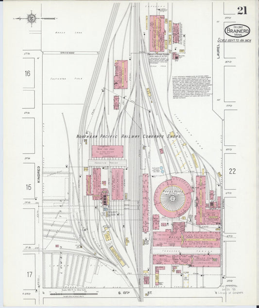Sanborn Fire Insurance Map from Brainerd, Crow Wing County, Minnesota (1917), Sheet #0021 - Historic Sanborn Fire Insurance Map Print, vintage old map wall art, antique decor, genealogy gift, Minnesota Minnesota map