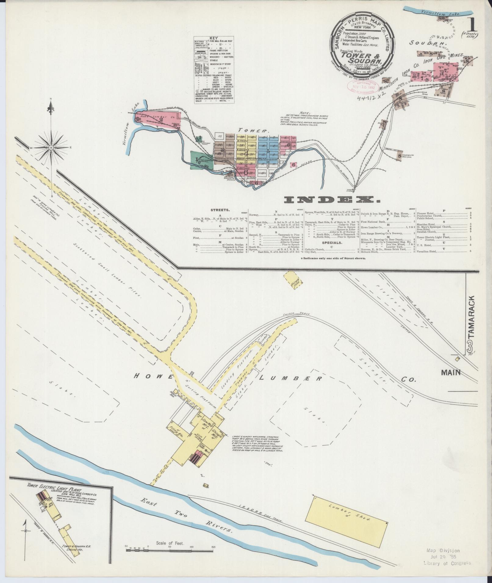 Sanborn Fire Insurance Map from Tower, Saint Louis County, Minnesota (1892), Sheet #0001 - Complete Map Set gallery image, historic Sanborn map, vintage wall art, Minnesota Minnesota