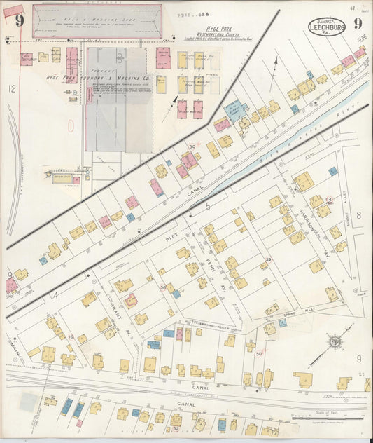 Sanborn Fire Insurance Map from Leechburg, Armstrong County, Pennsylvania (1943), Sheet #0009 - Historic Sanborn Fire Insurance Map Print, vintage old map wall art, antique decor, genealogy gift, Pennsylvania Pennsylvania map
