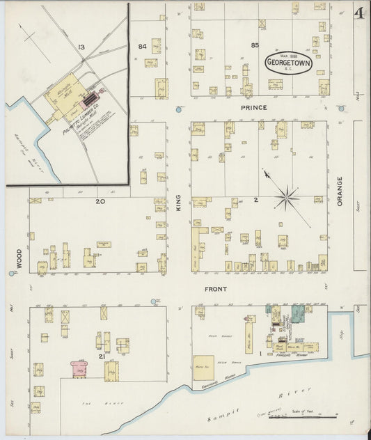 Sanborn Fire Insurance Map from Georgetown, Georgetown County, South Carolina (1888), Sheet #0004 - Historic Sanborn Fire Insurance Map Print, vintage old map wall art, antique decor, genealogy gift, South Carolina South Carolina map