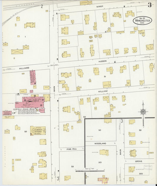 Sanborn Fire Insurance Map from Manchester, Hartford County, Connecticut (1911), Sheet #0003 - Historic Sanborn Fire Insurance Map Print, vintage old map wall art, antique decor, genealogy gift, Connecticut Connecticut map