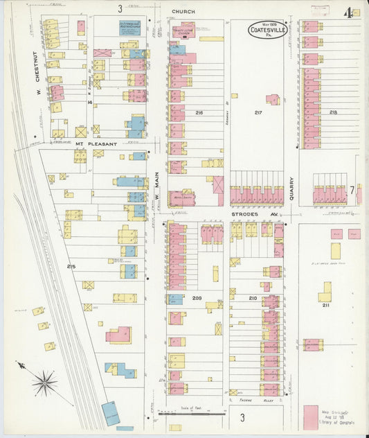 Sanborn Fire Insurance Map from Coatesville, Chester County, Pennsylvania (1909), Sheet #0004 - Historic Sanborn Fire Insurance Map Print, vintage old map wall art, antique decor, genealogy gift, Pennsylvania Pennsylvania map